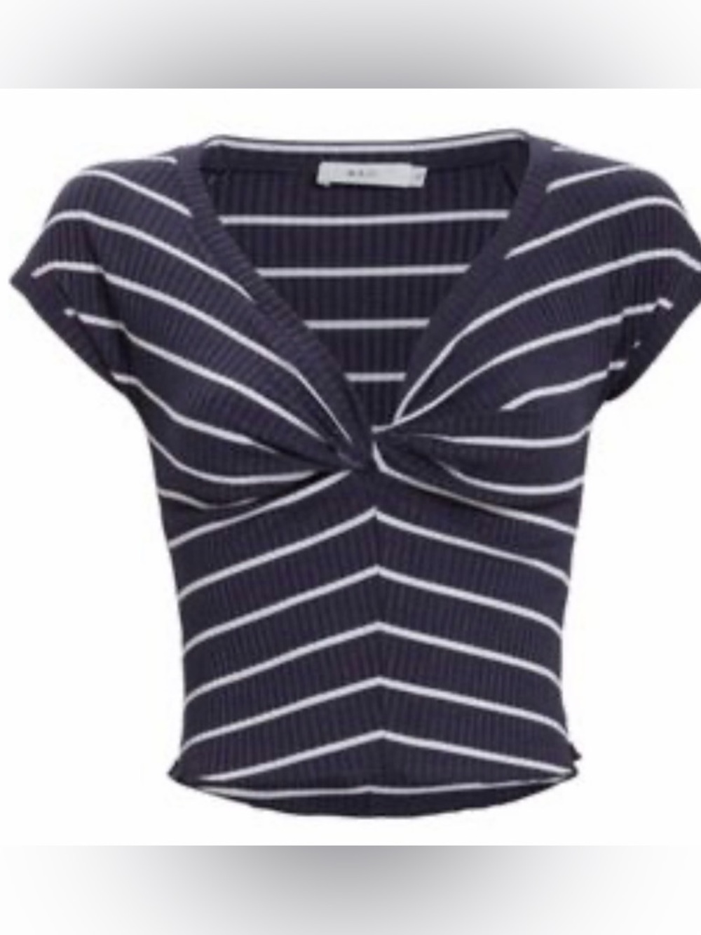A.L.C. Navy and White Twist-Front Striped Crop Top